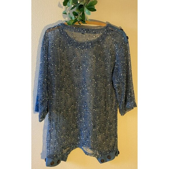 COPY - Kaktus Crochet Open Knit Top 3/4 Sleeve Blue Medium Buttons Lagenlook Bo… - Picture 4 of 8